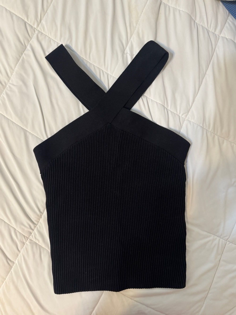 Babaton Black Ribbed Cross-Strap Tank Top size S